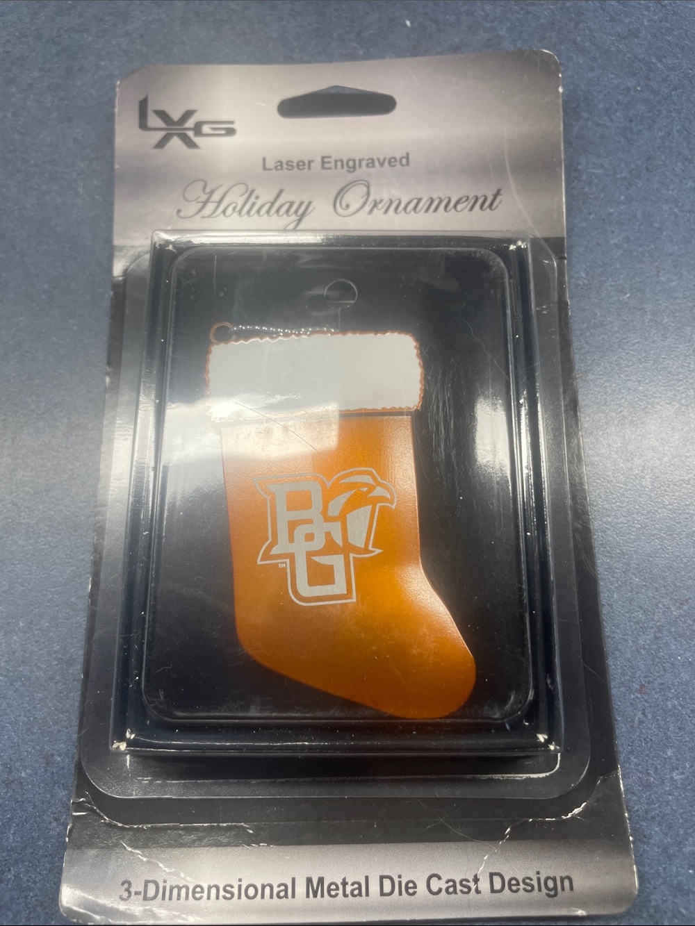 Orange and White Laser-Engraved Holiday Stocking Ornament